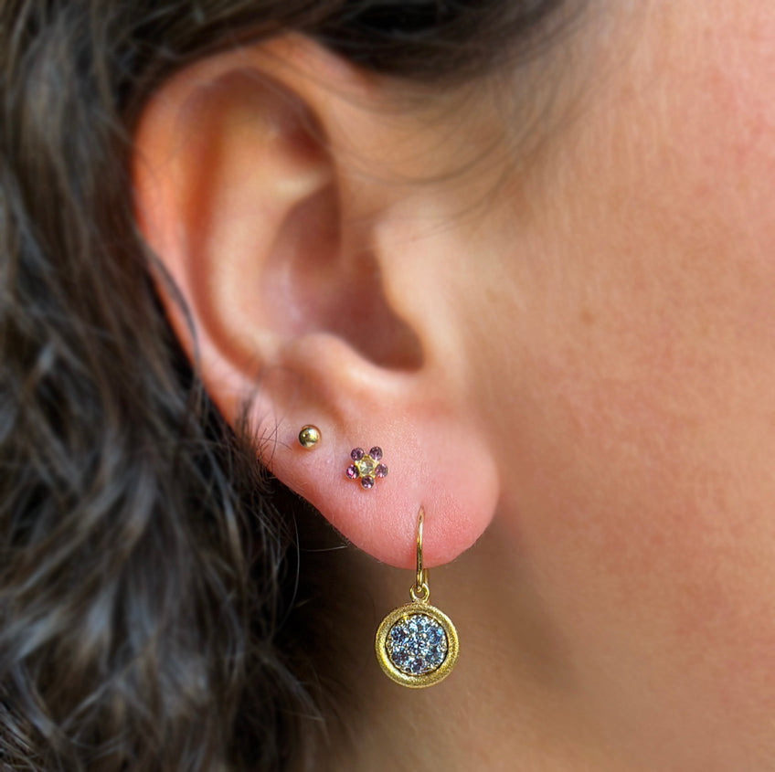 Yogo Sapphire & Two-Tone Gold Drop Earrings - "Mosaic"