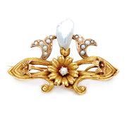 Yellow Gold, Seed & Wing Pearl Brooch - "Snow Flower"