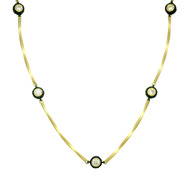 Diamond, Cobalt Chrome & Yellow Gold Station Necklace - "Elegant Twist"