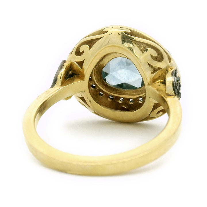 Montana Sapphire, Diamond, & Enamel Ring - "Rock Candy Ocean Mosaic"