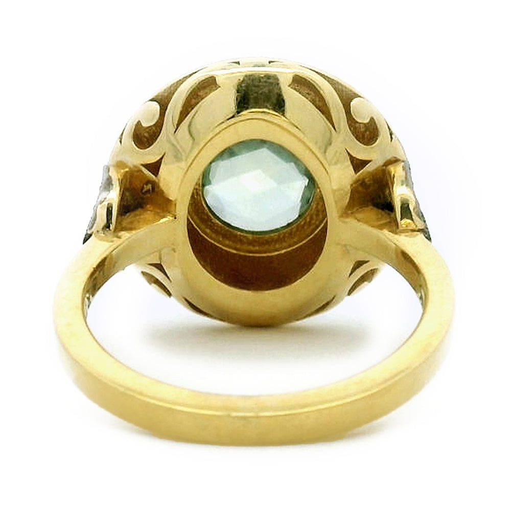 Montana Sapphire, Diamond & Enamel Ring - "Rock Candy Succulent Paradise"