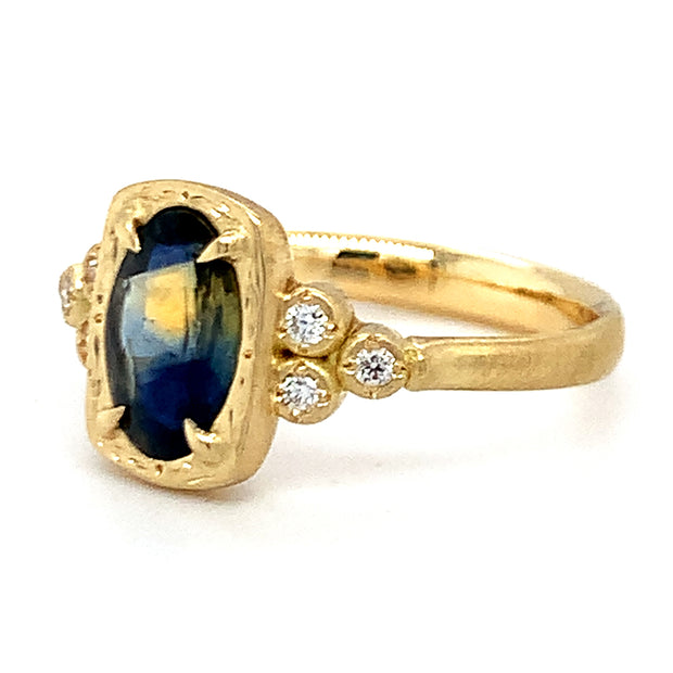 Bi-Color Montana Sapphire Engagement Ring - "Blue & Gold"