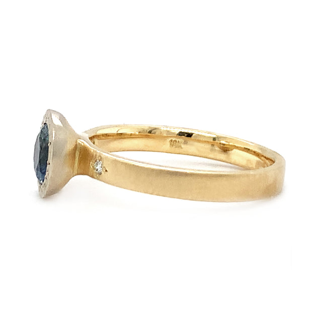 Montana Sapphire & Diamond Two-Tone Gold Engagement Ring - "Harmony Etched"