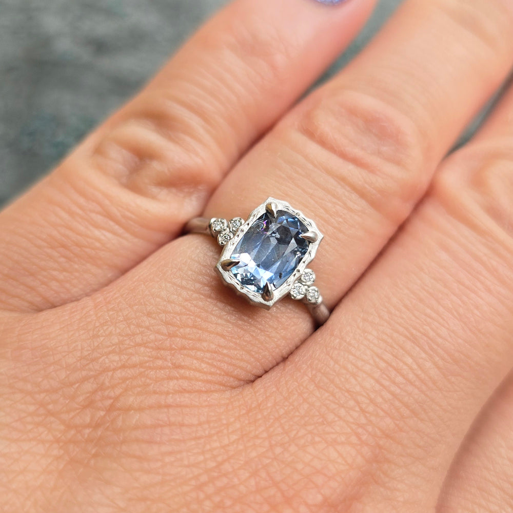 Blue Montana Sapphire & Diamond Ring - "Wavy Luna"