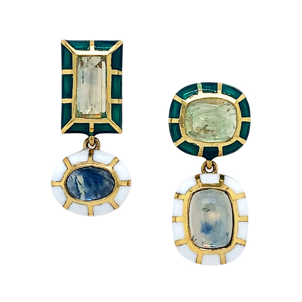 Montana Sapphire & Enamel Drop Earrings - "Rock Candy Majesty"