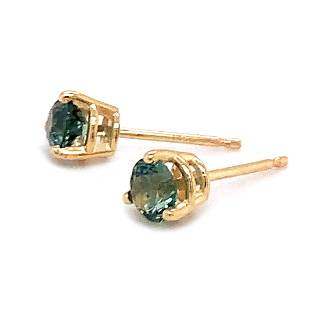 Montana Sapphire Yellow Gold Earrings - "Everglade"