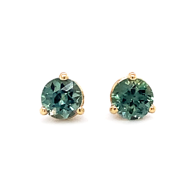 Montana Sapphire Yellow Gold Earrings - "Everglade"