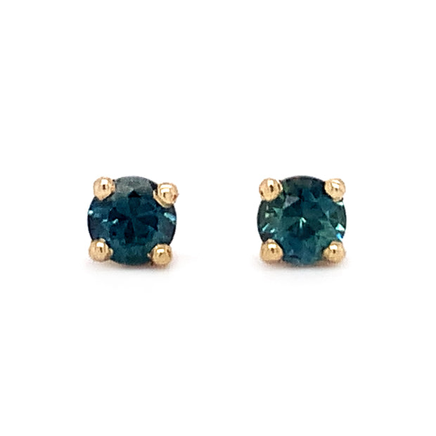 Montana Sapphire & Yellow Gold Stud Earrings - "Glinting Teal"