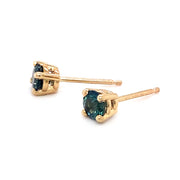 Montana Sapphire & Yellow Gold Stud Earrings - "Glinting Teal"