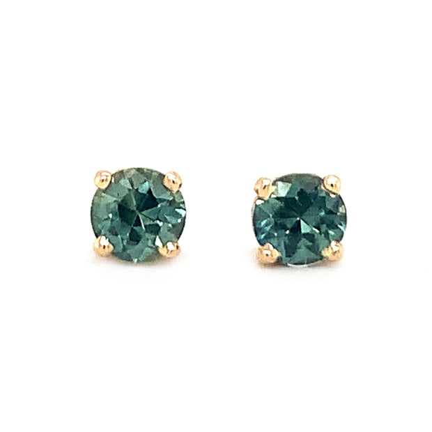 Montana Sapphire & Yellow Gold Stud Earrings - "Sunny Lakeside"