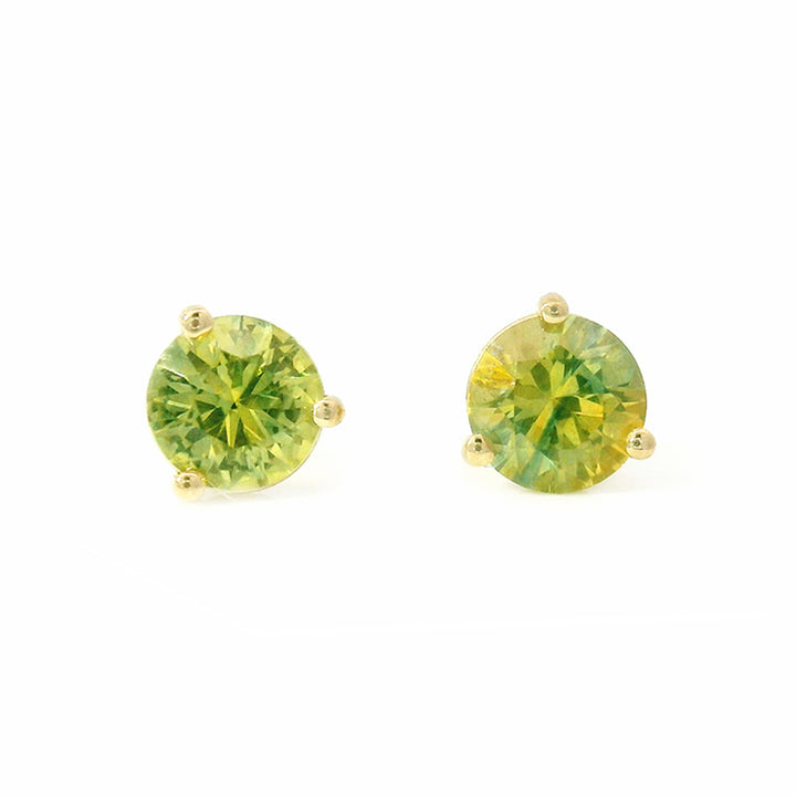 Bicolor Montana Sapphire & Yellow Gold Stud Earrings - "Pristine Green"