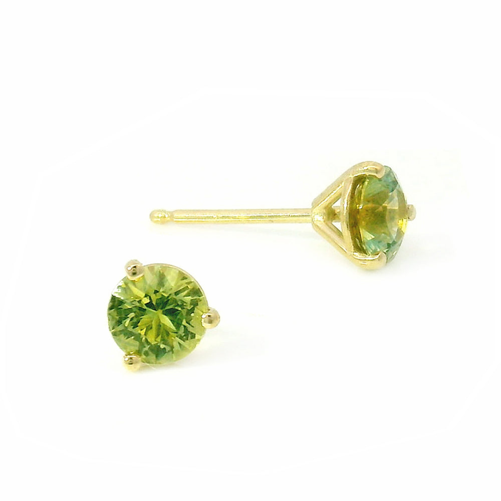 Bicolor Montana Sapphire & Yellow Gold Stud Earrings - "Pristine Green"