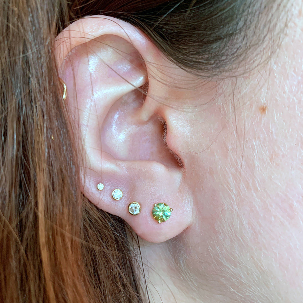 Bicolor Montana Sapphire & Yellow Gold Stud Earrings - "Pristine Green"