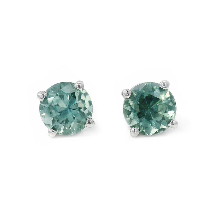 Blue-Green Montana Sapphire & White Gold Stud Earrings - "Glacial Pool"