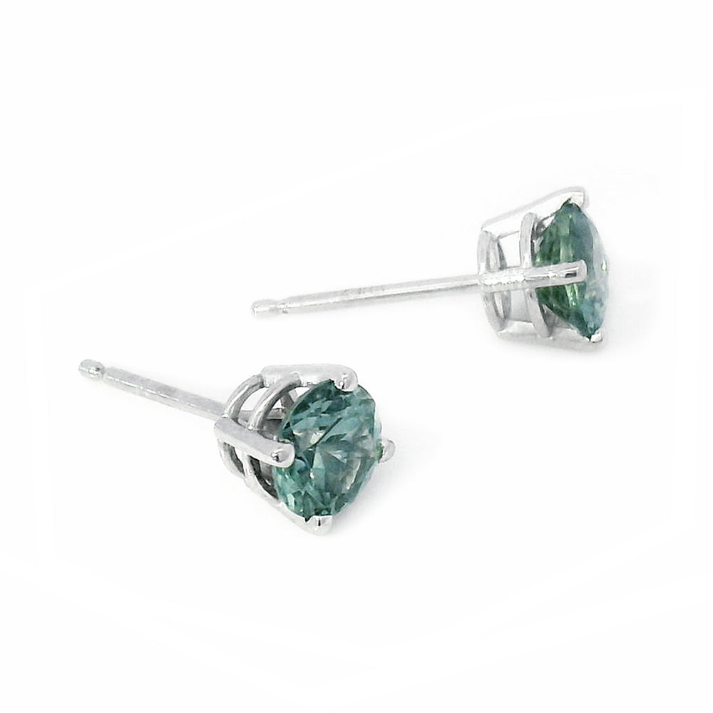 Blue-Green Montana Sapphire & White Gold Stud Earrings - "Glacial Pool"