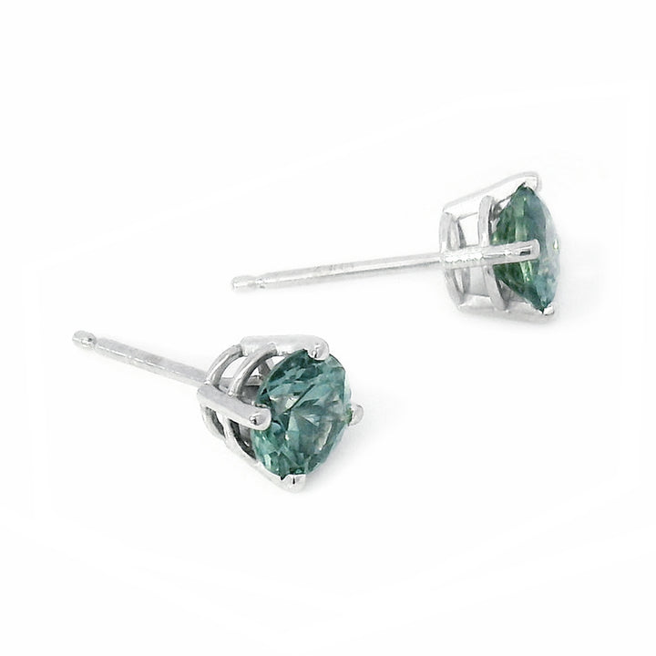 Blue-Green Montana Sapphire & White Gold Stud Earrings - "Glacial Pool"