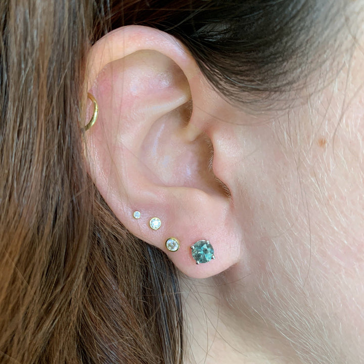 Blue-Green Montana Sapphire & White Gold Stud Earrings - "Glacial Pool"