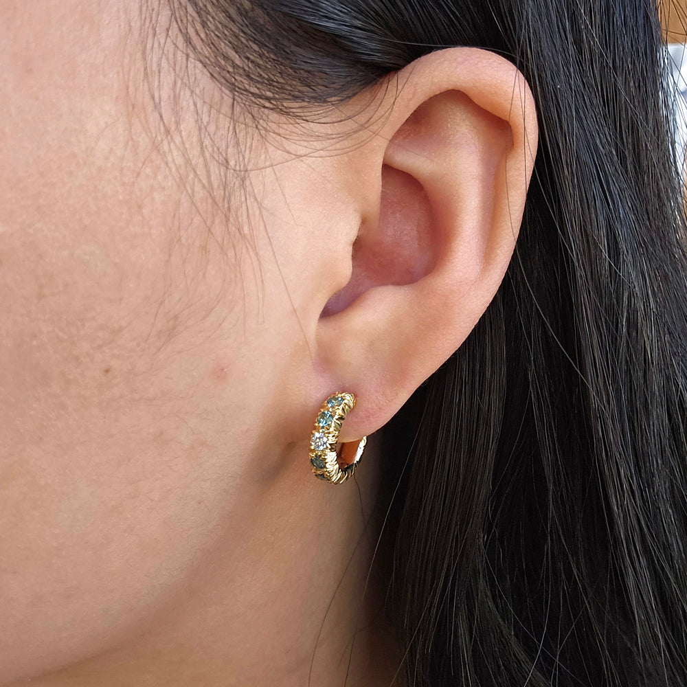 Montana Sapphire, Diamond & Yellow Gold Earrings - "Amaryllis"