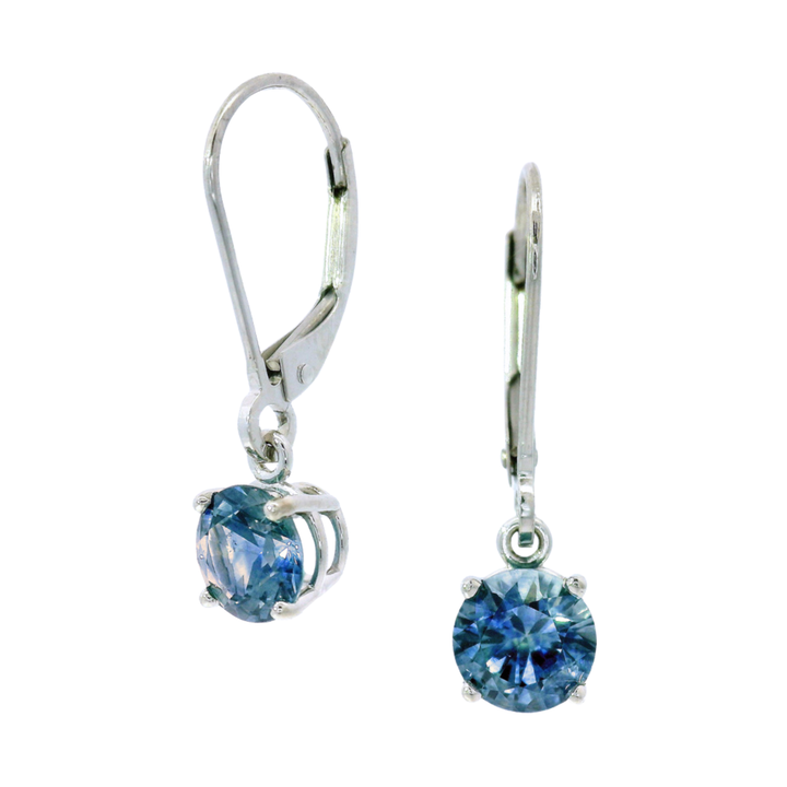 Montana Sapphire & White Gold Lever Back Earrings - "Glacier Drops"