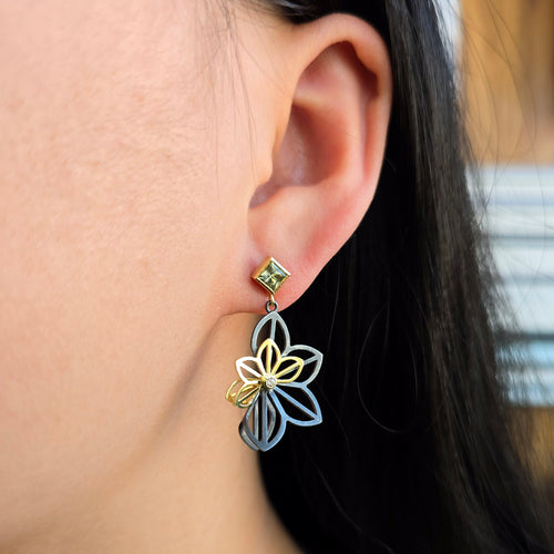 Green Montana Sapphire and Diamond Fold Earrings - "Green Anise"