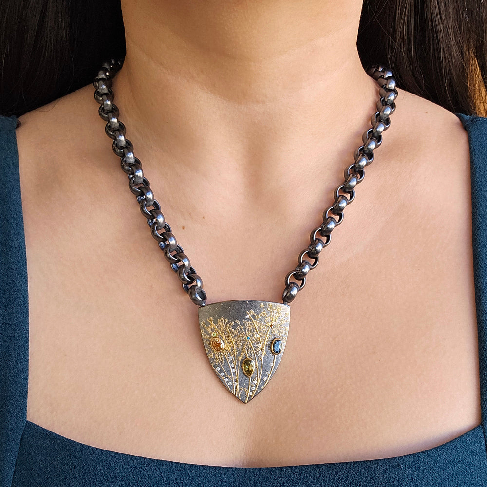 One-of-a-Kind Montana Sapphire, Sterling Silver & Gold Vario Pendant - "Freyja"