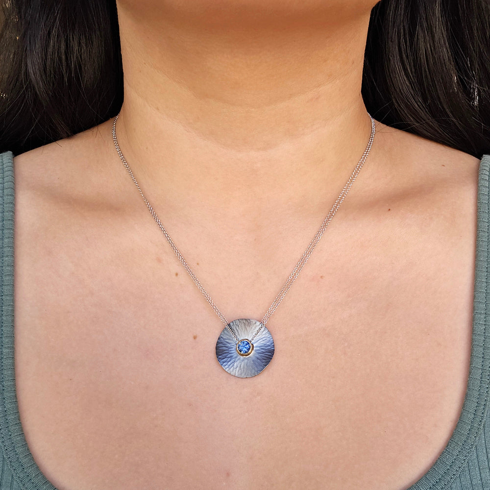 Montana Sapphire, Sterling Silver & Yellow Gold Necklace - "Oasis"