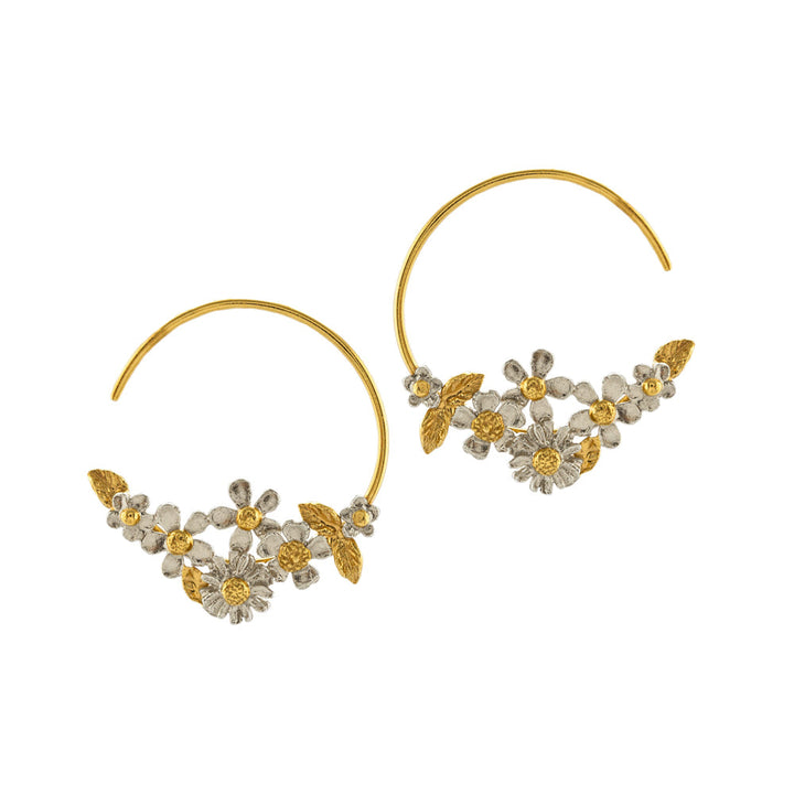 Sterling Silver & Gold Vermeil Flower Hoop Earrings- "Posy Bloom"