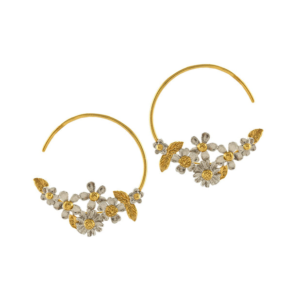 Sterling Silver and Gold Vermeil Flower Hoop Earrings- "Posy Bloom"