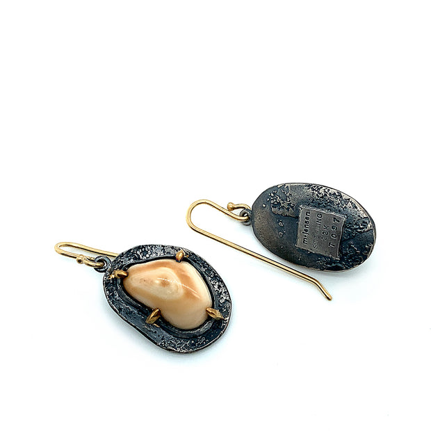 Sterling Silver & Gold Elk Ivory Earrings - "Sunlight on Rocks"