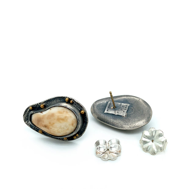 Sterling Silver & Gold Elk Ivory Stud Earrings - "Untrodden Wilds"