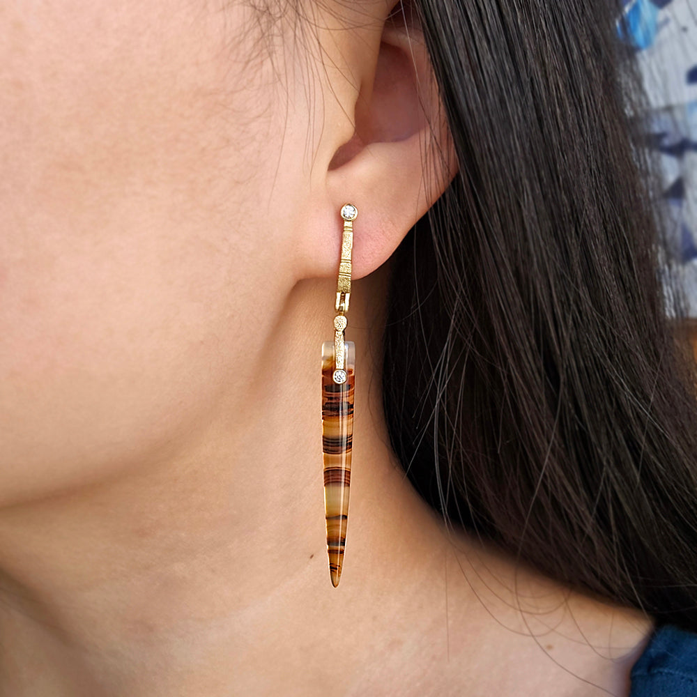 Montana Agate & Diamond Drop Earrings - "Sticks & Stones"