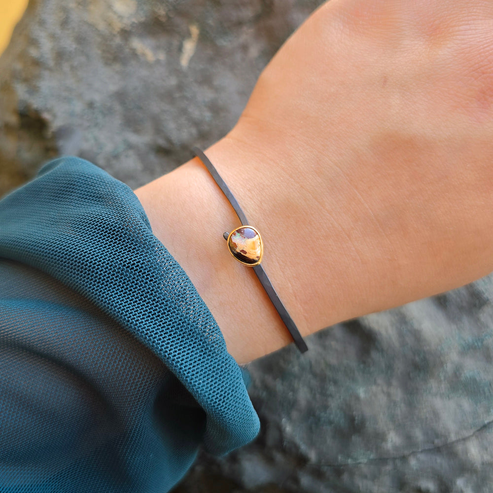 Yowah Nut Australian Opal Two-Tone Hook Bracelet - "Earthlight"