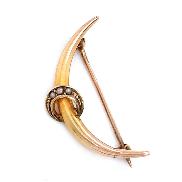 Yellow Gold, Crescent Moon, & Pearl Pin - "Touch of Night"