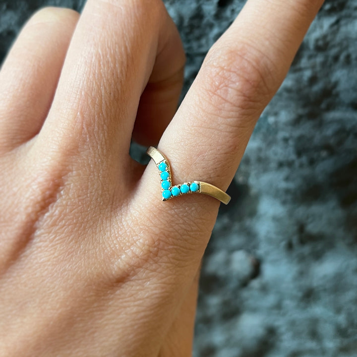 Turquoise & Yellow Gold Contour Band - "Sante Fe Nights"