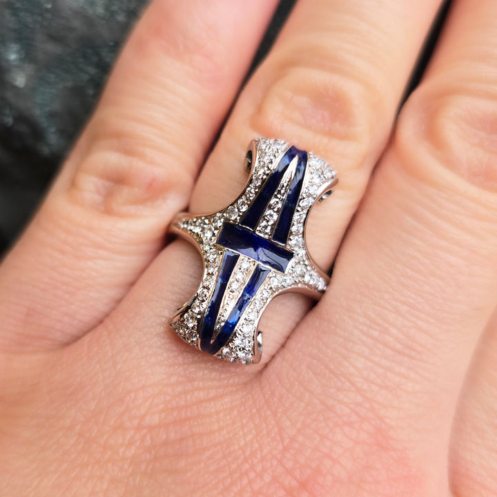 Diamond Ring with Plique-à-Jour Enamel - "Bedazzled"