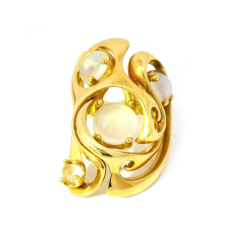 Alan Giovannetti 18K Yellow Gold & Moonstone Sculptural Ring - "Breakthrough"