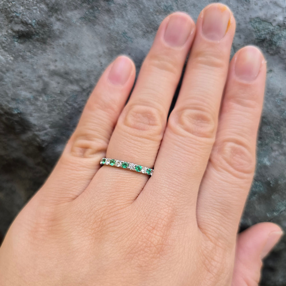 Emerald, Diamond & White Gold Ring - "Cadence"