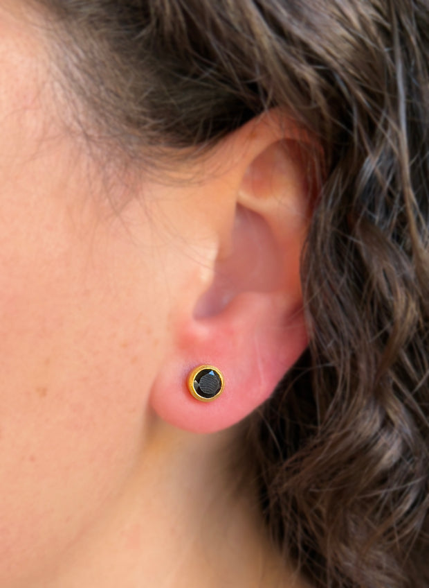 Bezel-Set Faceted Black Spinel Stud Earrings