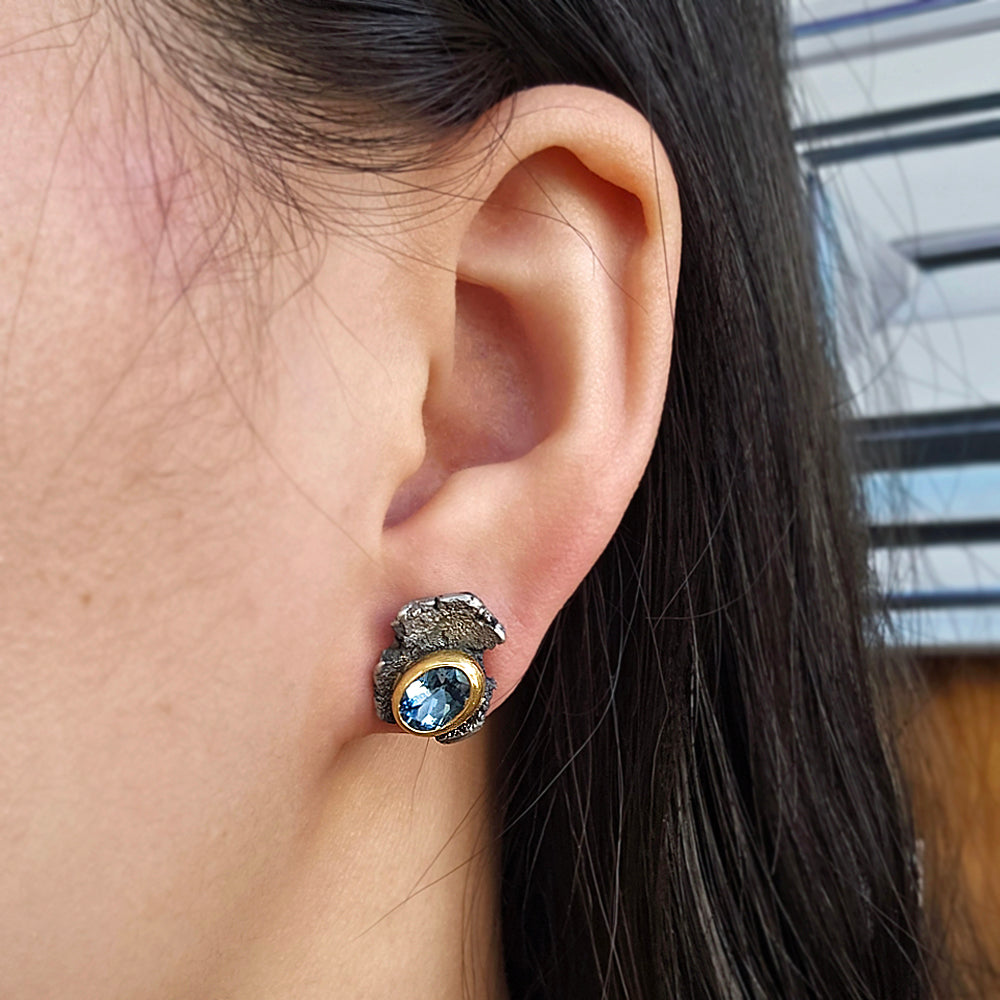 Talentum Blue Topaz Stud Earrings - "Perfect Imperfection"