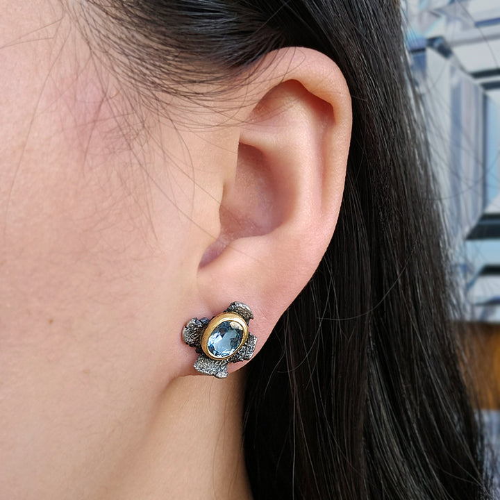 Talentum Blue Topaz Stud Earrings - "Perfect Imperfection"