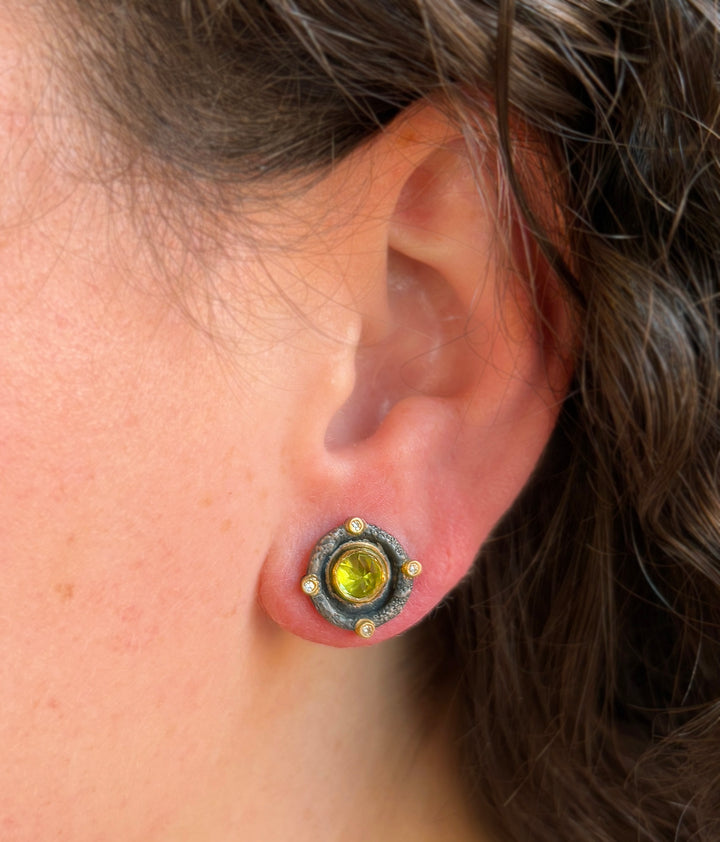 Peridot & Diamond Stud Earrings - "Romanesque"