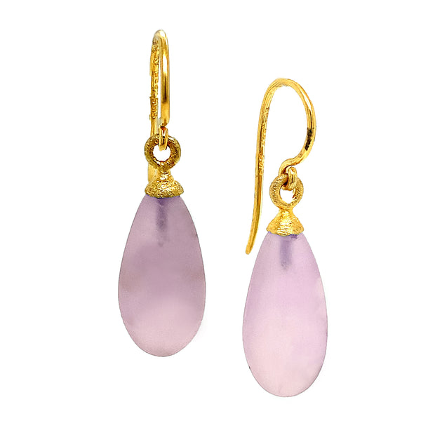 Gold Vermeil and Matte Amethyst Drop Earrings - "Lavender Ice"