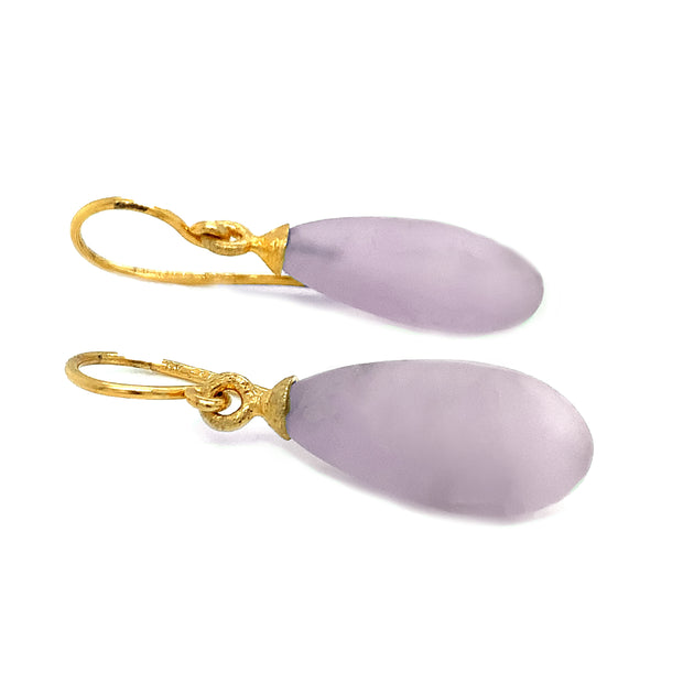 Gold Vermeil and Matte Amethyst Drop Earrings - "Lavender Ice"