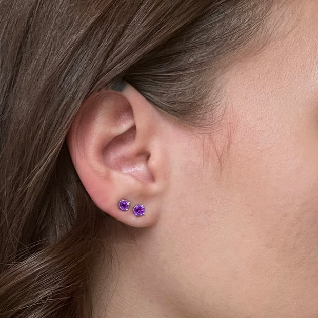 Sterling Silver & Amethyst Stud Earrings