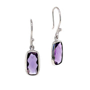 Sterling Silver & Rectangular Amethyst Drop Earrings - "Eliza"