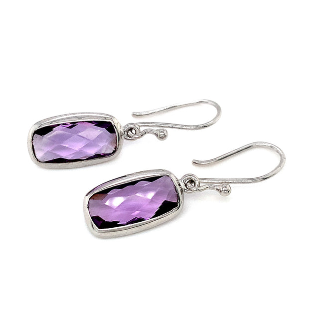 Sterling Silver and Rectangular Amethyst Drop Earrings - "Eliza"