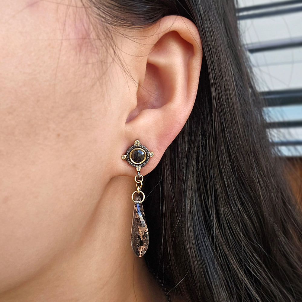 Tourmalated Quartz & Black Diamond Earrings - "Duvessa"