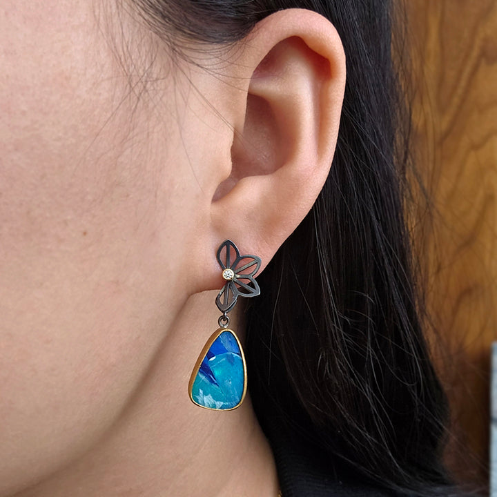 Opal, Gold & Sterling Silver Drop Earrings - "Petite Anise"