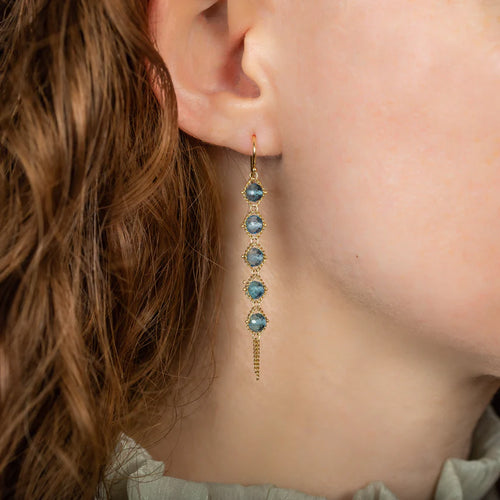 London Blue Topaz & Gold Drop Earrings - "Cerulean Mirage"