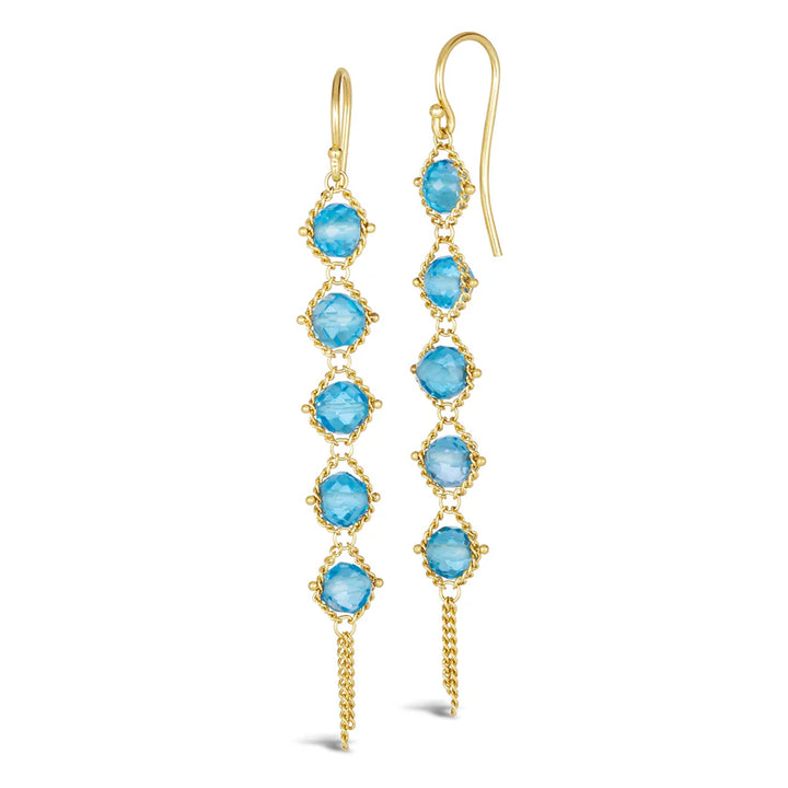 London Blue Topaz & Gold Drop Earrings - "Cerulean Mirage"